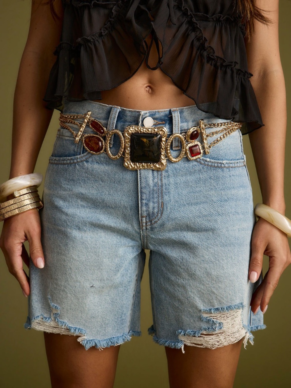 12th Tribe Soleil Statement Stone Gold Chain Belt Size O/SO/S - Picture 3 of 3